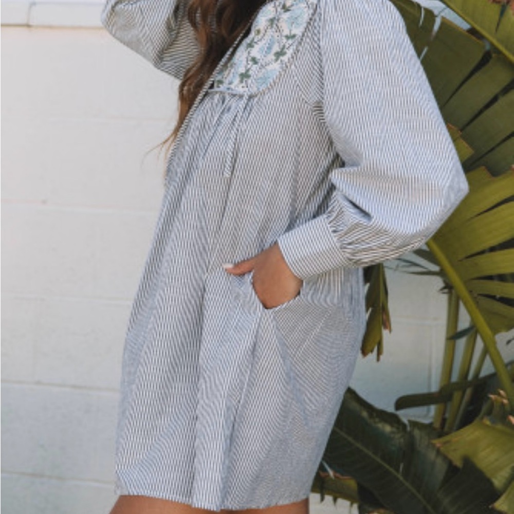 Striped Embroidered Tunic Dress